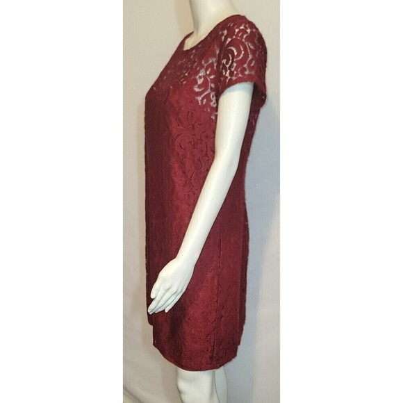 Ann Taylor LOFT Burgundy Layered Lace Shift Dress - Size 8 - Picture 3 of 12